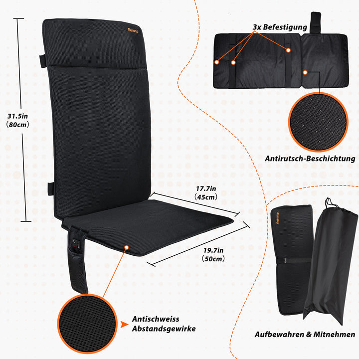 Thermrup Heated Seat Pad 50 x 125 cm – Smart Controller, Battery &amp; AC Powered