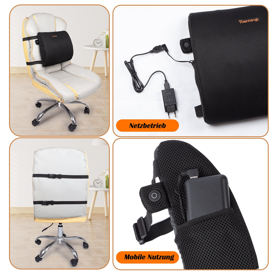 Thermrup Heated Ergonomic Back Cushion – USB, 3 Heat Levels