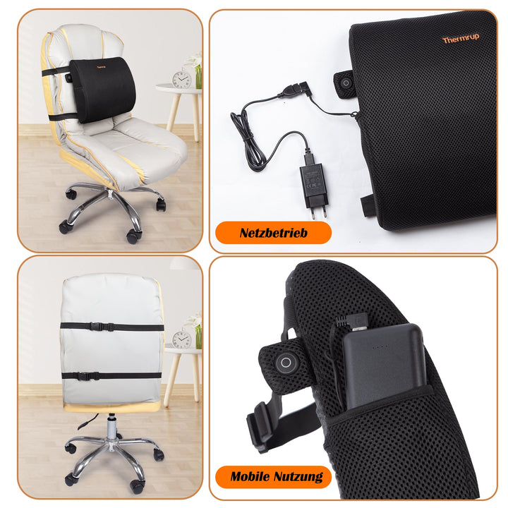 Thermrup Heated Ergonomic Back Cushion – USB, 3 Heat Levels