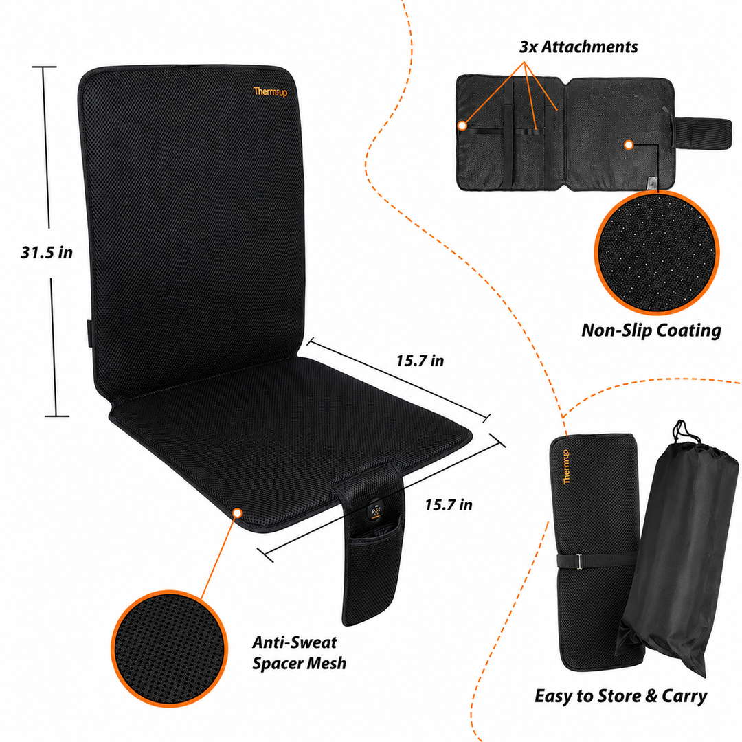 Thermrup Heated Seat Pad 15.75 × 31.5 in – Battery &amp; AC Powered