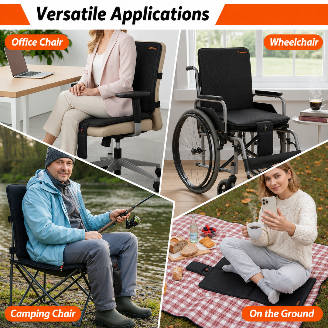 Thermrup Heated Seat Pad 15.75 × 31.5 in – Battery &amp; AC Powered