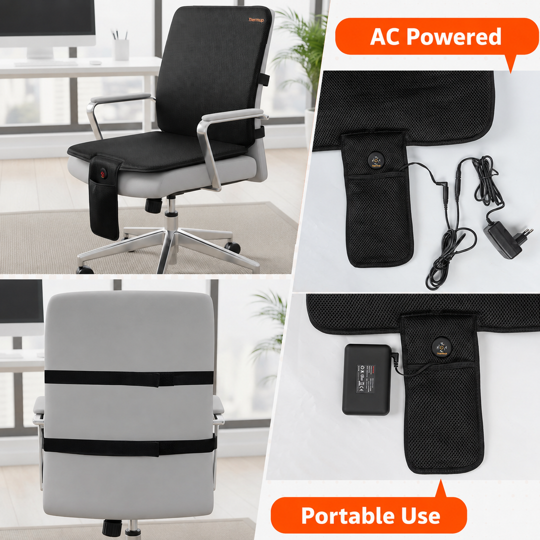 Thermrup Heated Seat Pad 15.75 × 31.5 in – Battery &amp; AC Powered